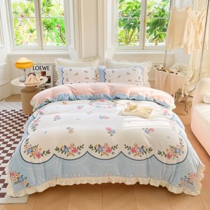 91家纺网 家纺一手货源 找家纺 （总）懒猫 2022新款大版牛奶绒花边款四件套