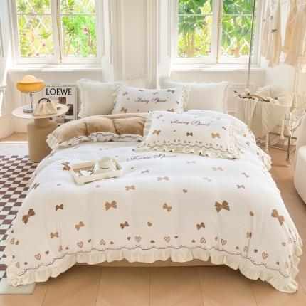 91家纺网 家纺一手货源 找家纺 （总）懒猫 2022新款大版牛奶绒花边款四件套