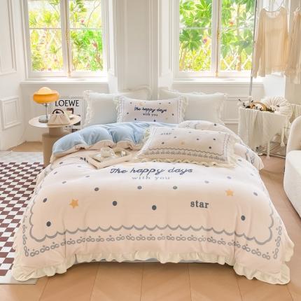 91家纺网 家纺一手货源 找家纺 （总）懒猫 2022新款大版牛奶绒花边款四件套