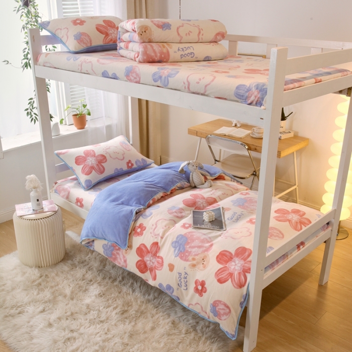 91家纺网 家纺一手货源 找家纺 （总）金鑫汇 2022新款牛奶绒学生上下铺三件套