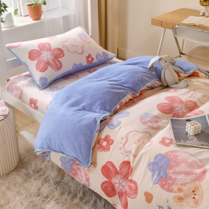 91家纺网 家纺一手货源 找家纺 （总）金鑫汇 2022新款牛奶绒学生上下铺三件套