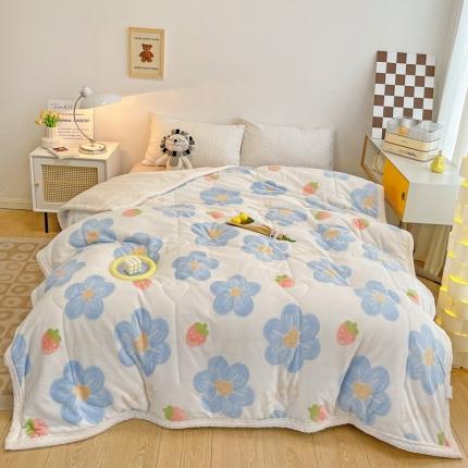 91家纺网 家纺一手货源 找家纺 慕尚 2022爆款牛奶绒贝贝绒夹棉3层加厚毛毯 加厚毯-幸运花绒