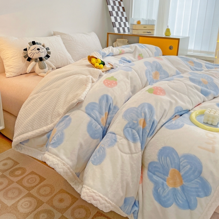 91家纺网 家纺一手货源 找家纺 慕尚 2022爆款牛奶绒贝贝绒夹棉3层加厚毛毯 加厚毯-幸运花绒