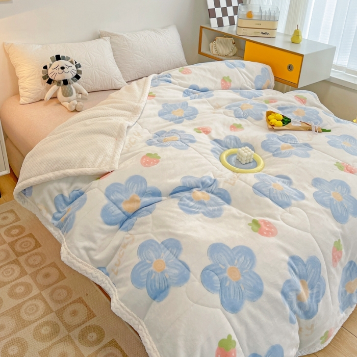 91家纺网 家纺一手货源 找家纺 慕尚 2022爆款牛奶绒贝贝绒夹棉3层加厚毛毯 加厚毯-幸运花绒