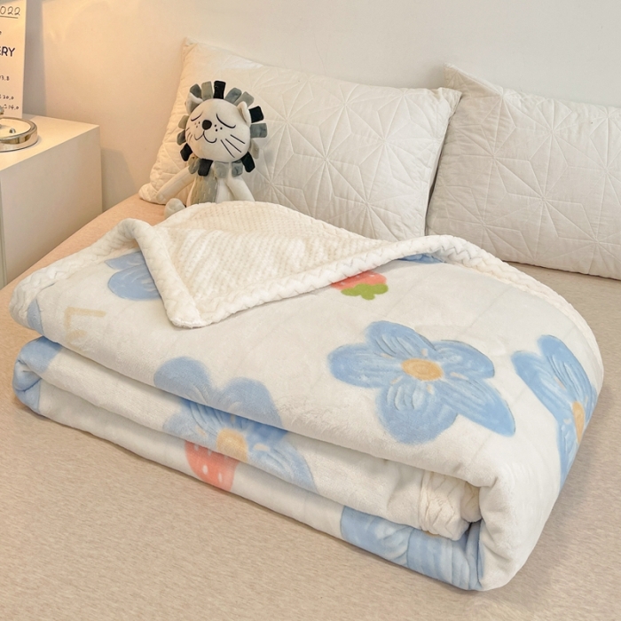 91家纺网 家纺一手货源 找家纺 慕尚 2022爆款牛奶绒贝贝绒夹棉3层加厚毛毯 加厚毯-幸运花绒