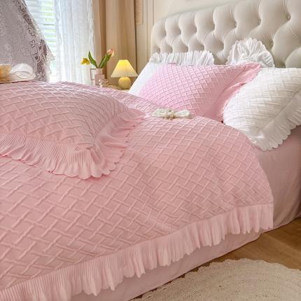 91家纺网 家纺一手货源 找家纺 （总）惯盈新款高克重水晶绒宝宝绒四件套压泡荷叶边四件套泡泡格系列