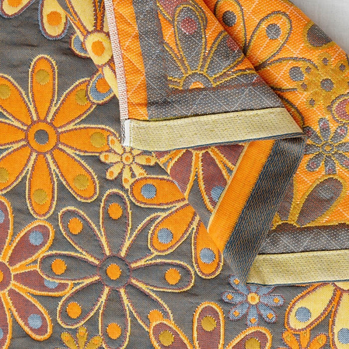 91家纺网 家纺一手货源 找家纺 朴尔 新款全棉四层纱布色织提花宽边枕巾系列繁花似锦-黄一对装