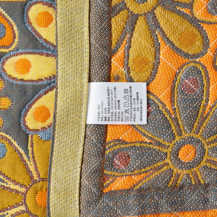 91家纺网 家纺一手货源 找家纺 朴尔 新款全棉四层纱布色织提花宽边枕巾系列繁花似锦-黄一对装