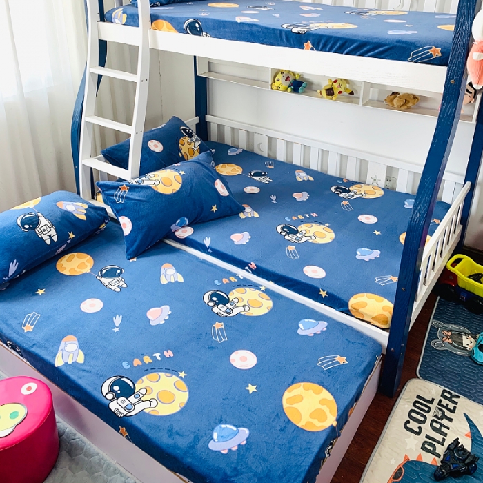 91家纺网 家纺一手货源 找家纺 小虾米 2022新款加厚牛奶绒单品床笠单件套三件套 遨游太空