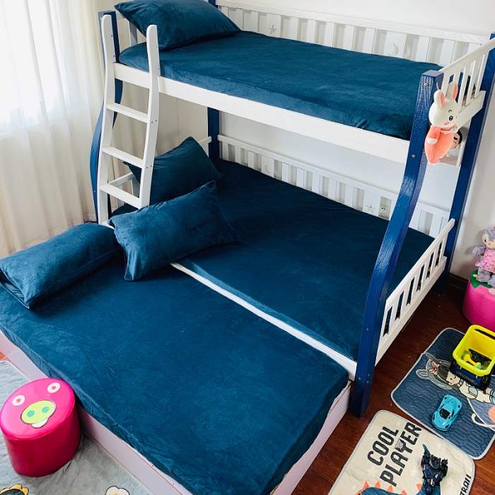 91家纺网 家纺一手货源 找家纺 小虾米 2022新款加厚牛奶绒单品床笠单件套三件套 宝蓝