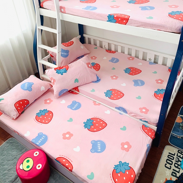 91家纺网 家纺一手货源 找家纺 小虾米 2022新款加厚牛奶绒单品床笠单件套三件套 草莓粉