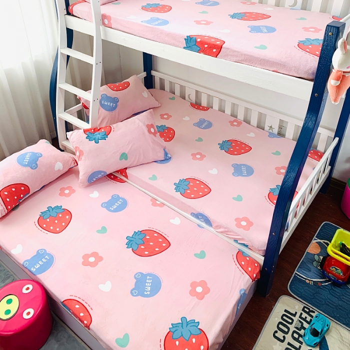 91家纺网 家纺一手货源 找家纺 小虾米 2022新款加厚牛奶绒单品床笠单件套三件套 草莓粉