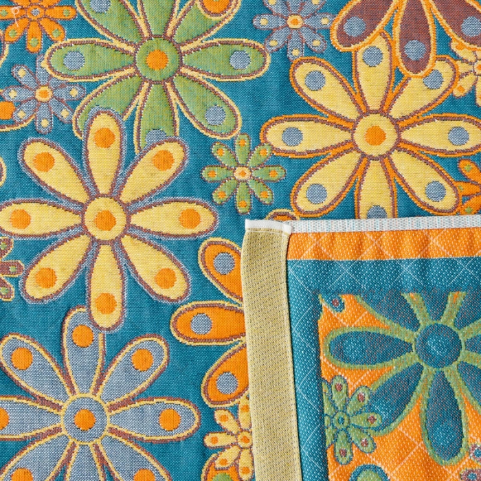 91家纺网 家纺一手货源 找家纺 朴尔 新款全棉四层纱布色织提花宽边枕巾系列繁花似锦-蓝一对装