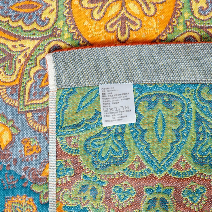 91家纺网 家纺一手货源 找家纺 朴尔 新款全棉四层纱布色织提花宽边枕巾系列复古花园-蓝一对装