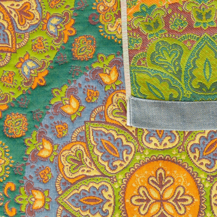 91家纺网 家纺一手货源 找家纺 朴尔 新款全棉四层纱布色织提花宽边枕巾系列复古花园-绿一对装