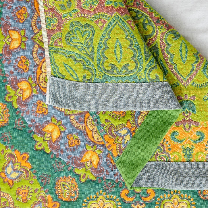 91家纺网 家纺一手货源 找家纺 朴尔 新款全棉四层纱布色织提花宽边枕巾系列复古花园-绿一对装