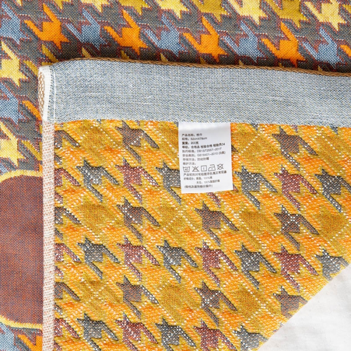 91家纺网 家纺一手货源 找家纺 朴尔 新款全棉四层纱布色织提花宽边枕巾系列千鸟小熊-黄一对装