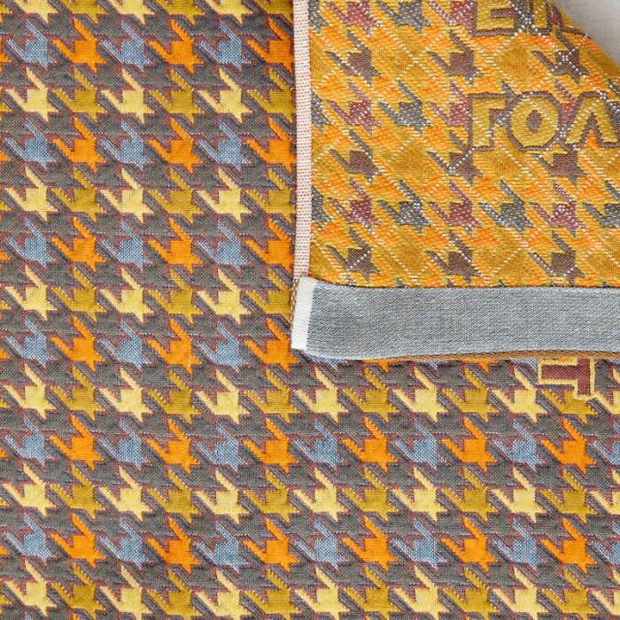 91家纺网 家纺一手货源 找家纺 朴尔 新款全棉四层纱布色织提花宽边枕巾系列千鸟小熊-黄一对装