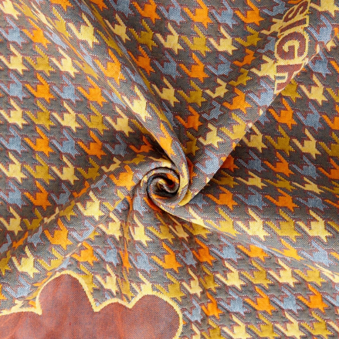 91家纺网 家纺一手货源 找家纺 朴尔 新款全棉四层纱布色织提花宽边枕巾系列千鸟小熊-黄一对装