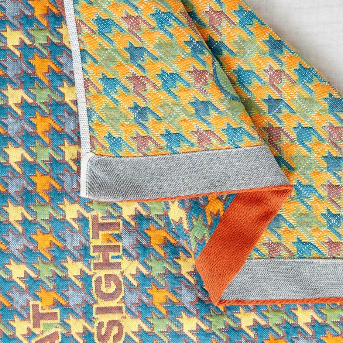 91家纺网 家纺一手货源 找家纺 朴尔 新款全棉四层纱布色织提花宽边枕巾系列千鸟小熊-蓝一对装