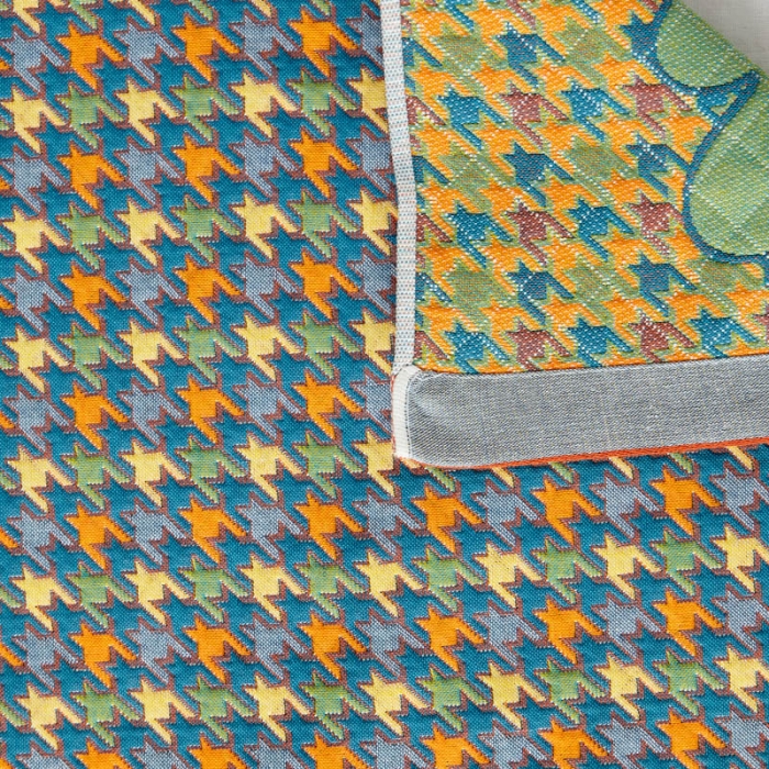 91家纺网 家纺一手货源 找家纺 朴尔 新款全棉四层纱布色织提花宽边枕巾系列千鸟小熊-蓝一对装