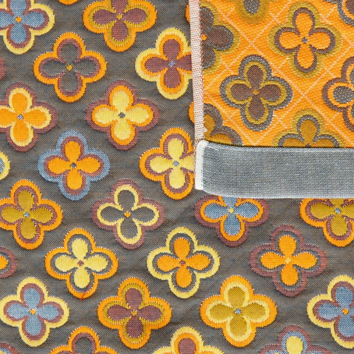 91家纺网 家纺一手货源 找家纺 朴尔 新款全棉四层纱布色织提花宽边枕巾系列 四叶心-黄一对装