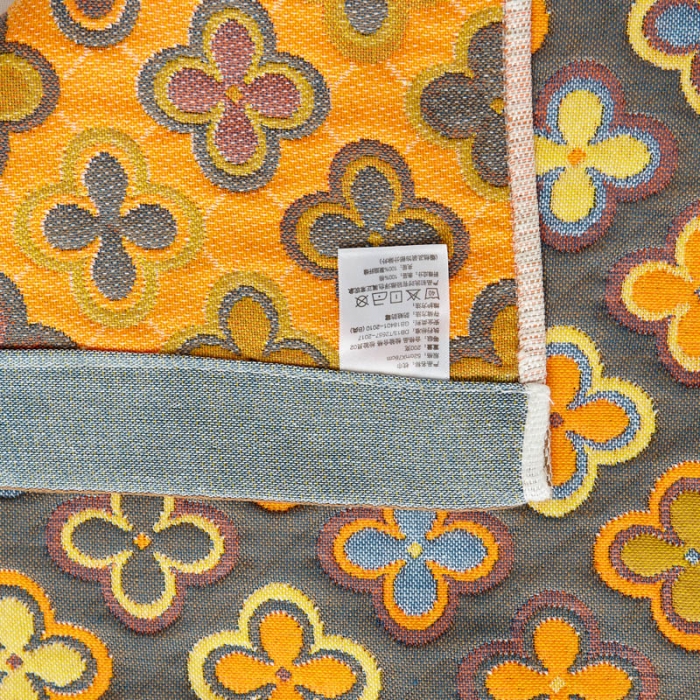 91家纺网 家纺一手货源 找家纺 朴尔 新款全棉四层纱布色织提花宽边枕巾系列 四叶心-黄一对装