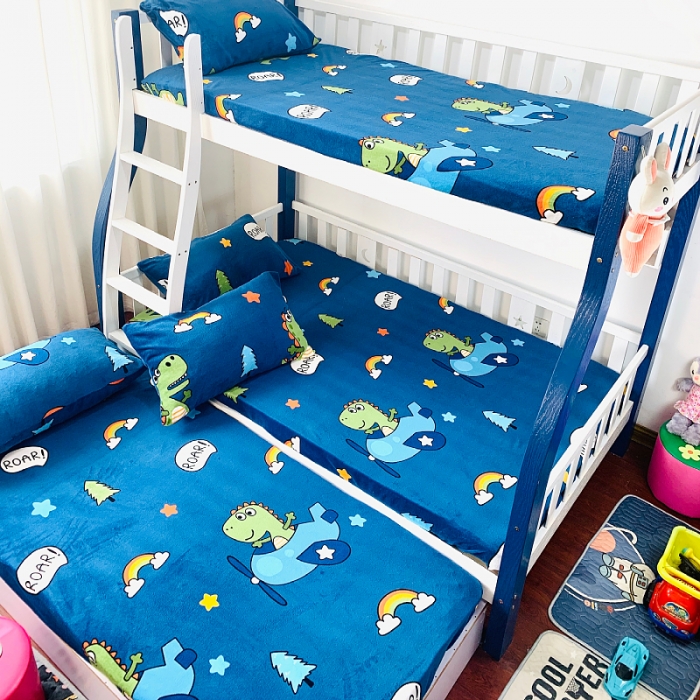 91家纺网 家纺一手货源 找家纺 小虾米 2022新款加厚牛奶绒单品床笠单件套三件套 恐龙乐园