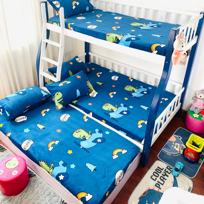 91家纺网 家纺一手货源 找家纺 小虾米 2022新款加厚牛奶绒单品床笠单件套三件套 恐龙乐园