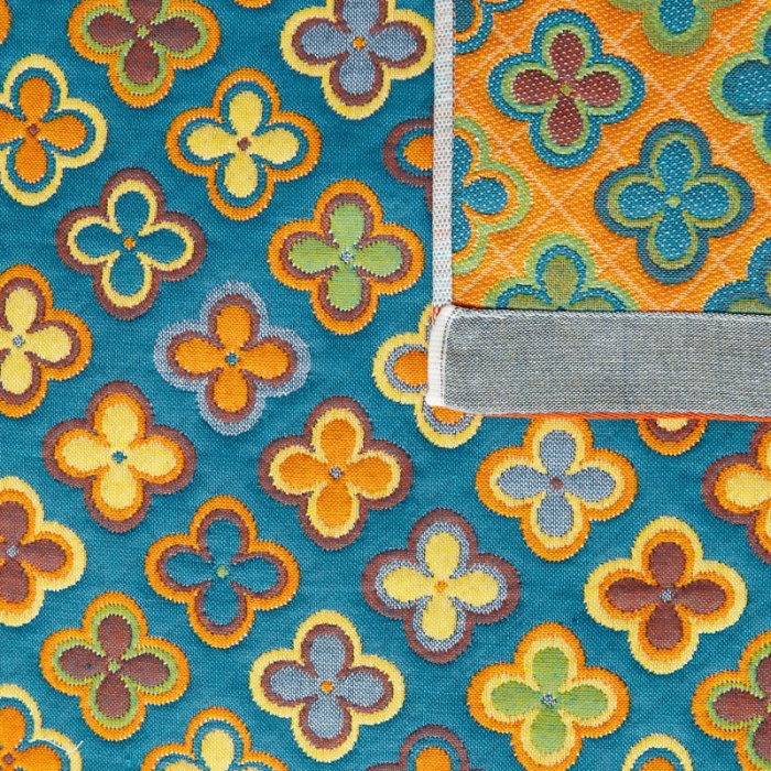 91家纺网 家纺一手货源 找家纺 朴尔 新款全棉四层纱布色织提花宽边枕巾系列 四叶心-蓝一对装