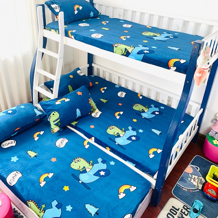 91家纺网 家纺一手货源 找家纺 小虾米 2022新款加厚牛奶绒单品床笠单件套三件套 恐龙乐园