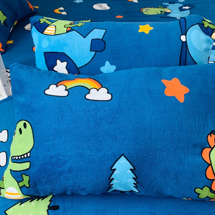 91家纺网 家纺一手货源 找家纺 小虾米 2022新款加厚牛奶绒单品床笠单件套三件套 恐龙乐园