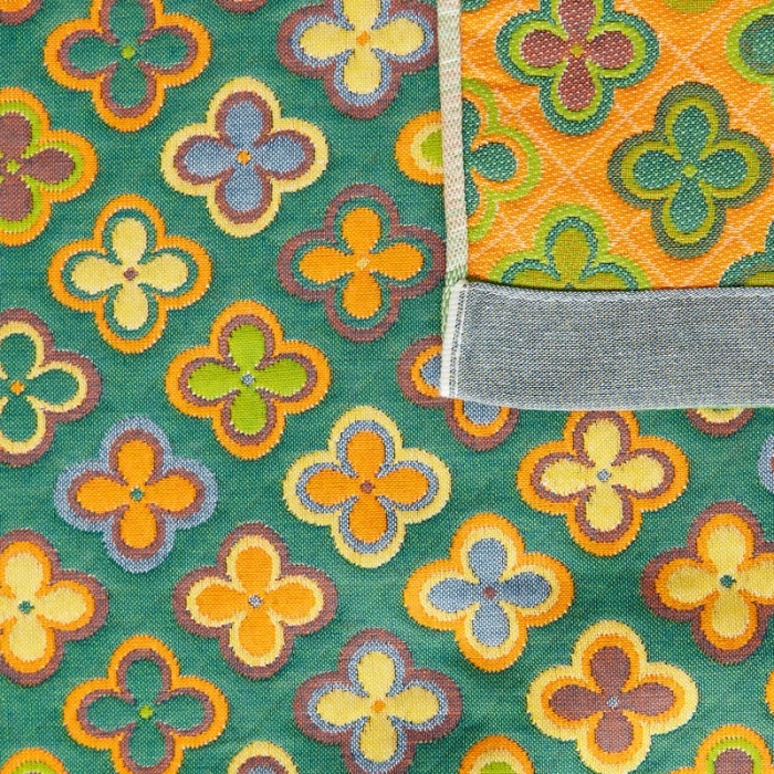 91家纺网 家纺一手货源 找家纺 朴尔 新款全棉四层纱布色织提花宽边枕巾系列 四叶心-绿一对装