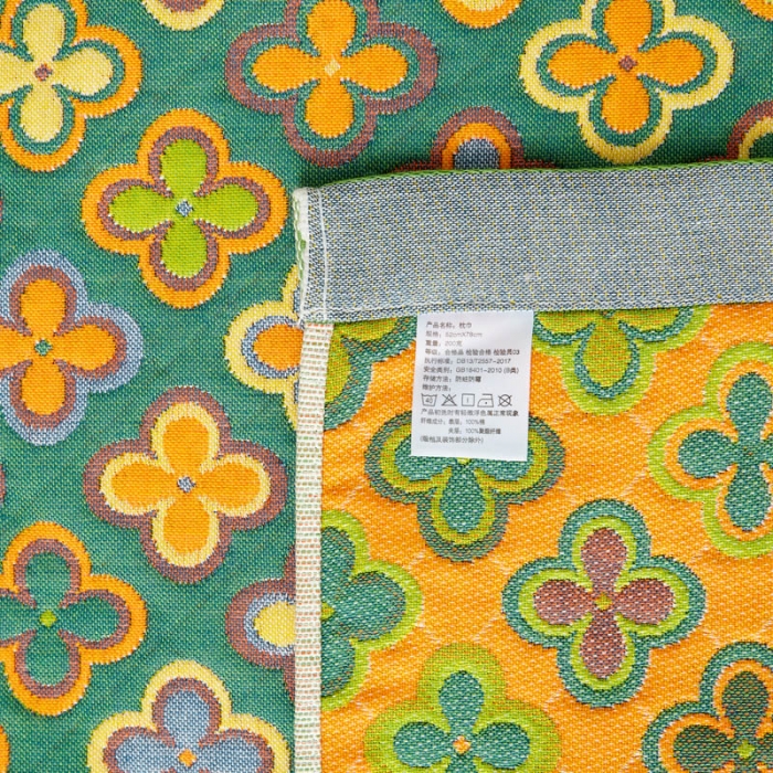 91家纺网 家纺一手货源 找家纺 朴尔 新款全棉四层纱布色织提花宽边枕巾系列 四叶心-绿一对装