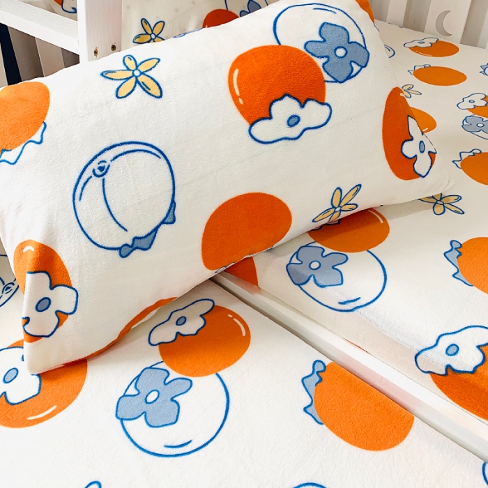 91家纺网 家纺一手货源 找家纺 小虾米 2022新款加厚牛奶绒单品床笠单件套三件套 柿子