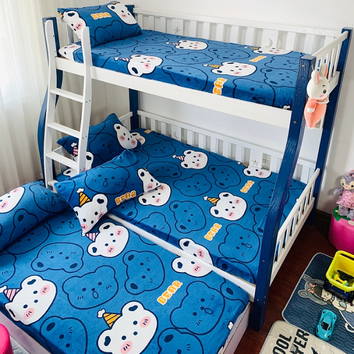 91家纺网 家纺一手货源 找家纺 小虾米 2022新款加厚牛奶绒单品床笠单件套三件套 双影熊