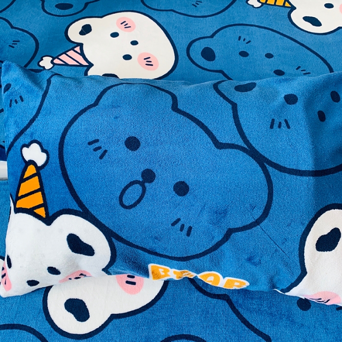 91家纺网 家纺一手货源 找家纺 小虾米 2022新款加厚牛奶绒单品床笠单件套三件套 双影熊