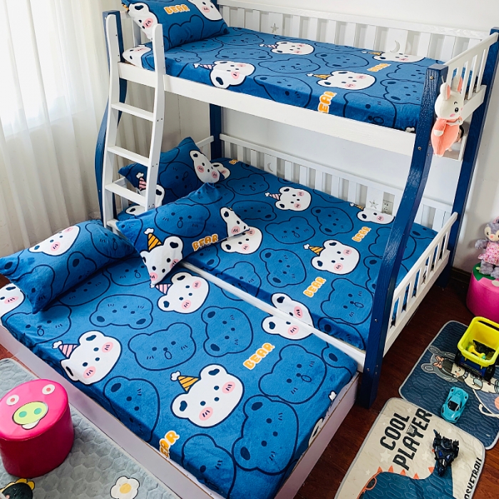 91家纺网 家纺一手货源 找家纺 小虾米 2022新款加厚牛奶绒单品床笠单件套三件套 双影熊