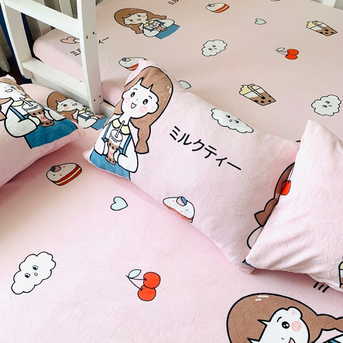 91家纺网 家纺一手货源 找家纺 小虾米 2022新款加厚牛奶绒单品床笠单件套三件套 童年女孩