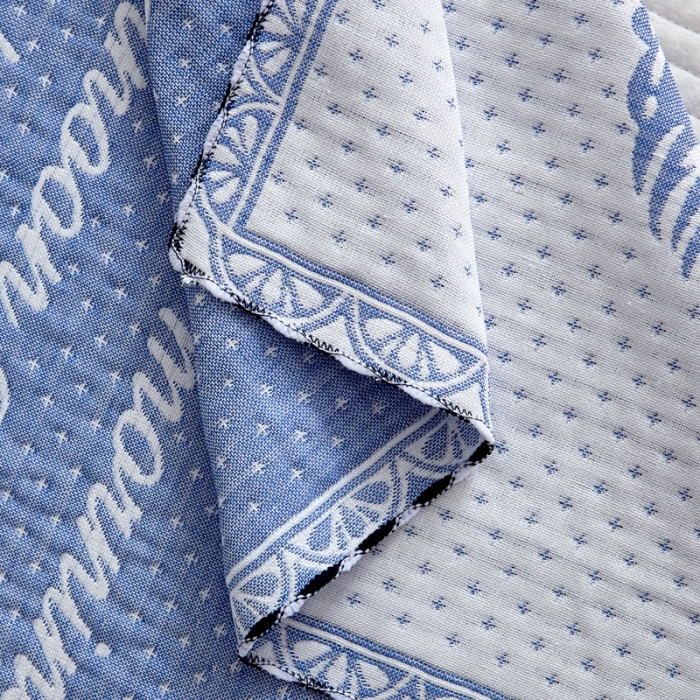 91家纺网 家纺一手货源 找家纺 朴尔 2022新款AB版蜂窝提花锁边立体枕巾 一对装 凤羽飞舞-蓝