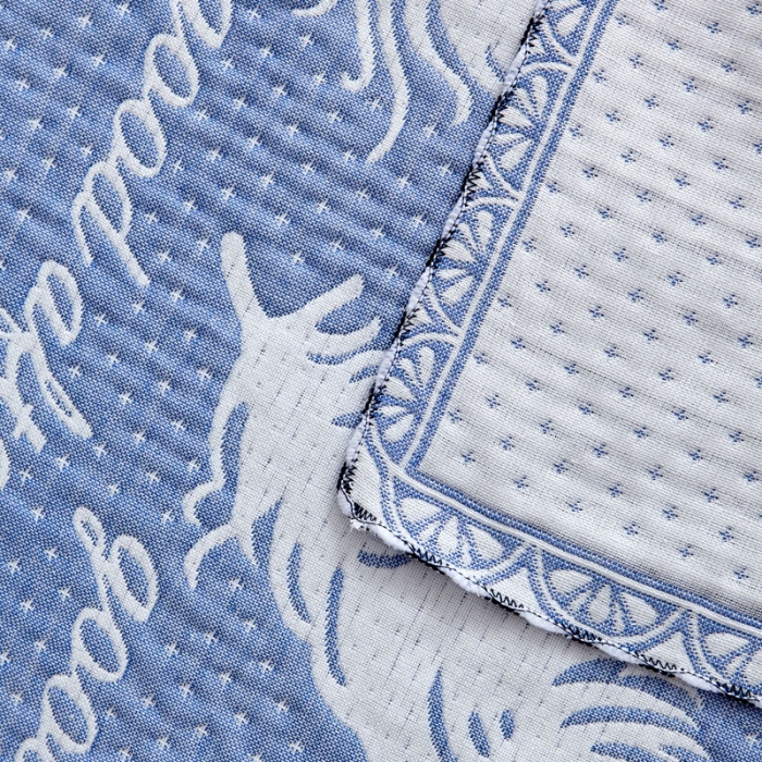 91家纺网 家纺一手货源 找家纺 朴尔 2022新款AB版蜂窝提花锁边立体枕巾 一对装 凤羽飞舞-蓝