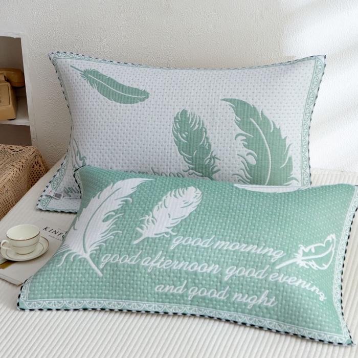 91家纺网 家纺一手货源 找家纺 朴尔 2022新款AB版蜂窝提花锁边立体枕巾 一对装 凤羽飞舞-绿