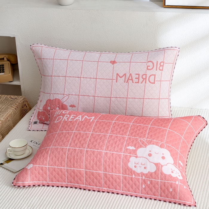 91家纺网 家纺一手货源 找家纺 朴尔 2022新款AB版蜂窝提花锁边立体枕巾 一对装 可爱云-粉