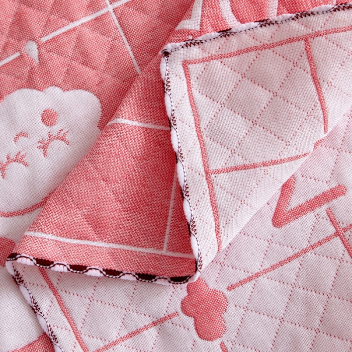 91家纺网 家纺一手货源 找家纺 朴尔 2022新款AB版蜂窝提花锁边立体枕巾 一对装 可爱云-粉