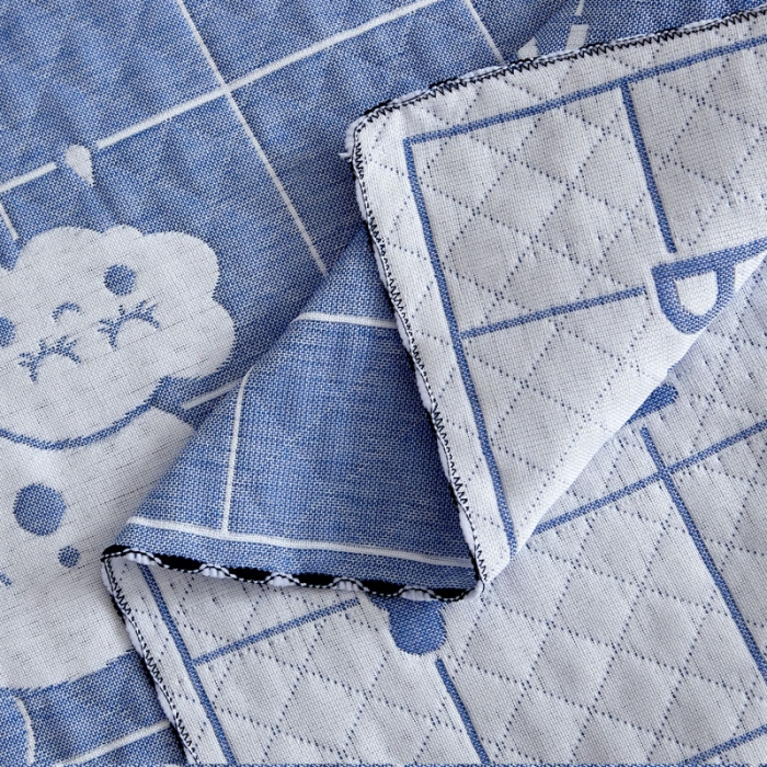 91家纺网 家纺一手货源 找家纺 朴尔 2022新款AB版蜂窝提花锁边立体枕巾 一对装 可爱云-蓝