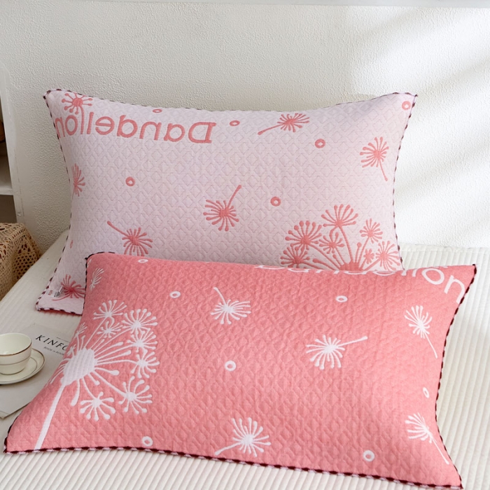 91家纺网 家纺一手货源 找家纺 朴尔 2022新款AB版蜂窝提花锁边立体枕巾 一对装 蒲公英飞-粉