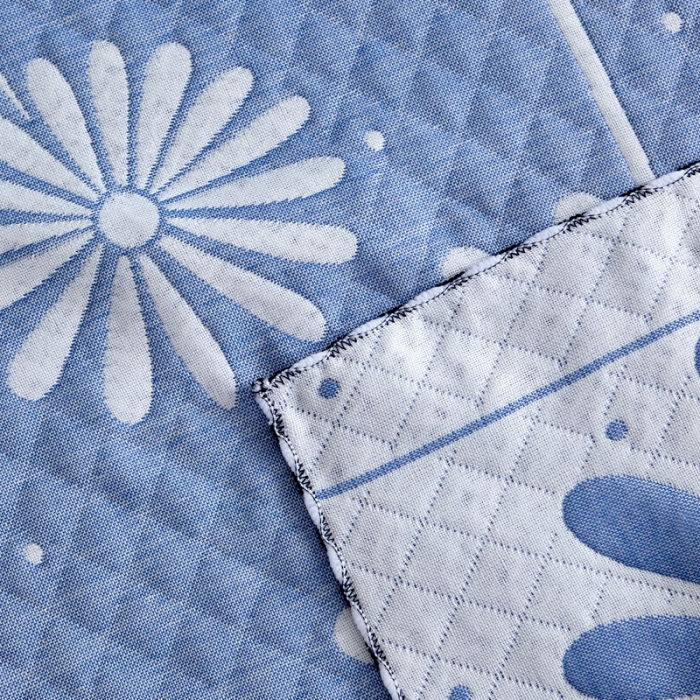 91家纺网 家纺一手货源 找家纺 朴尔 2022新款AB版蜂窝提花锁边立体枕巾 一对装 太阳花-蓝