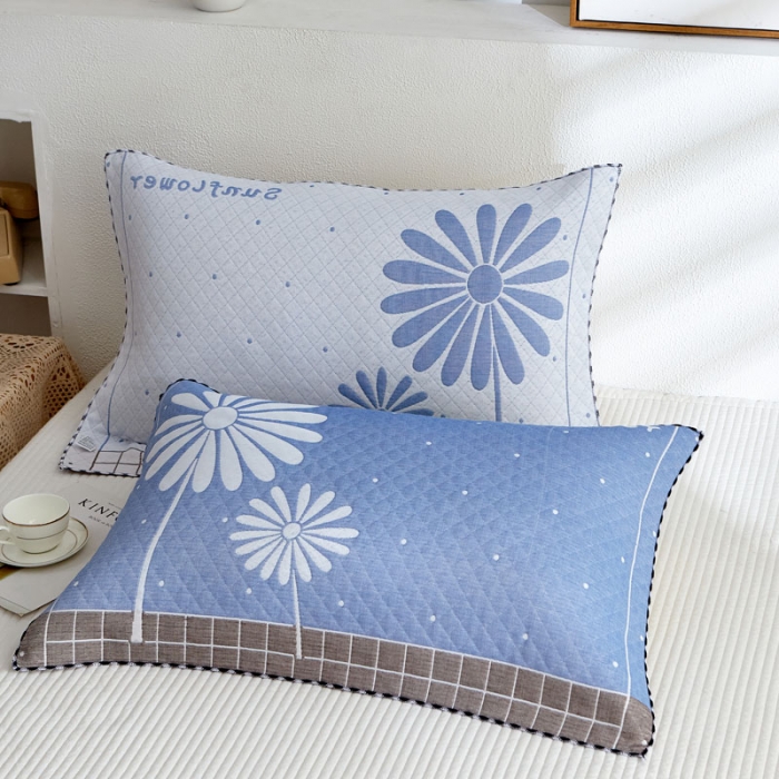 91家纺网 家纺一手货源 找家纺 朴尔 2022新款AB版蜂窝提花锁边立体枕巾 一对装 太阳花-蓝