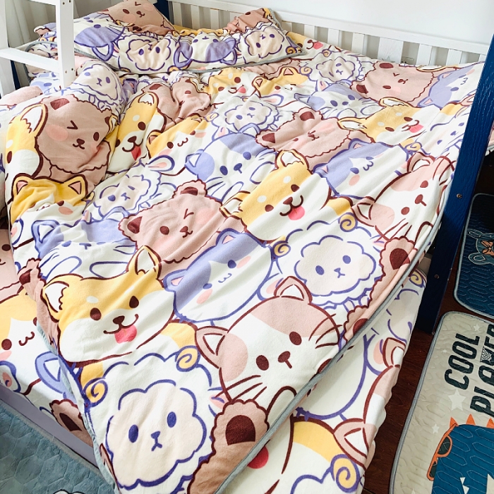 91家纺网 家纺一手货源 找家纺 小虾米 2022新款加厚牛奶绒被套单件套三件套 萌犬