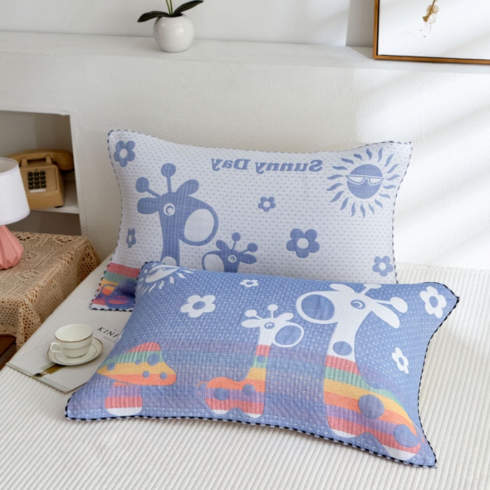 91家纺网 家纺一手货源 找家纺 朴尔 2022新款AB版蜂窝提花锁边立体枕巾 一对装 阳光鹿-蓝